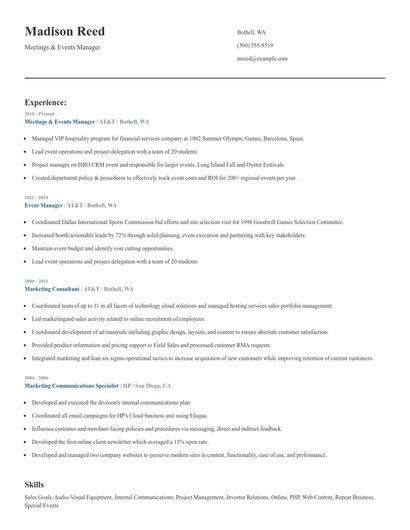 Meetings & Events Manager Resume