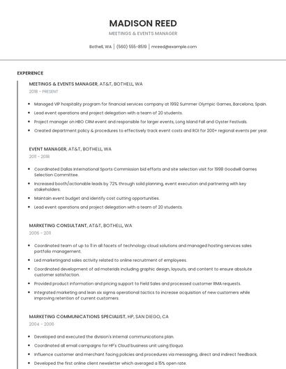Meetings & Events Manager Resume