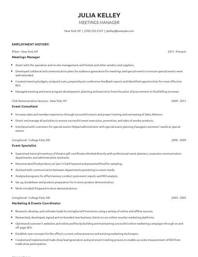 Meetings Manager Resume