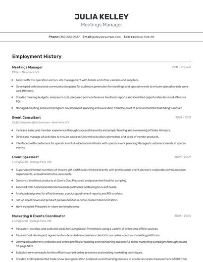 Meetings Manager Resume