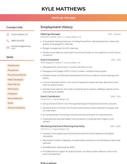 Meetings Manager Resume