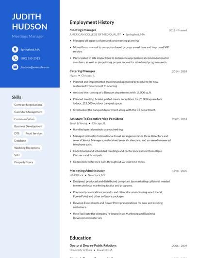 Meetings Manager Resume