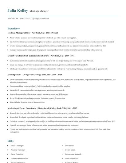 Meetings Manager Resume