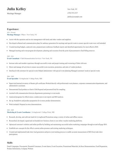 Meetings Manager Resume