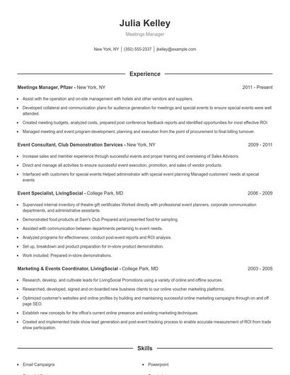 Meetings Manager Resume