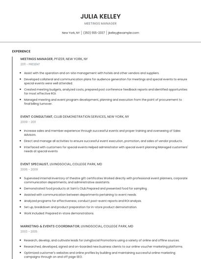 Meetings Manager Resume