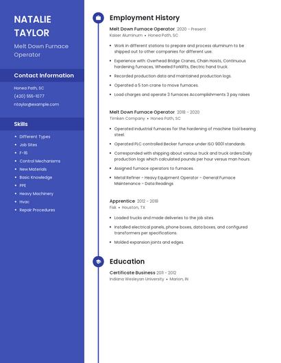 Melt Down Furnace Operator Resume