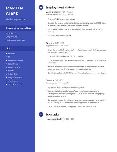 Melter Operator Resume
