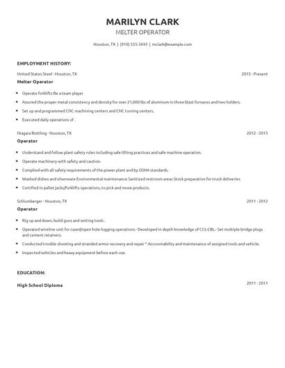 Melter Operator Resume