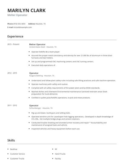 Melter Operator Resume