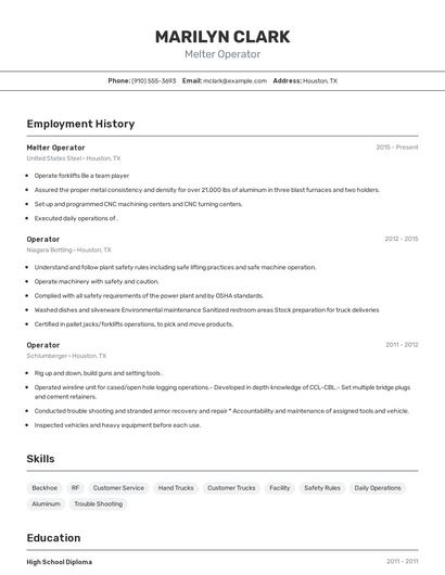 Melter Operator Resume