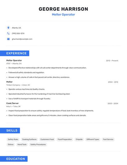 Melter Operator Resume