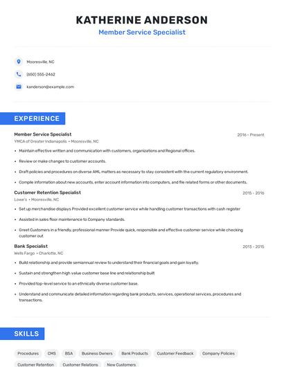 Member Service Specialist Resume
