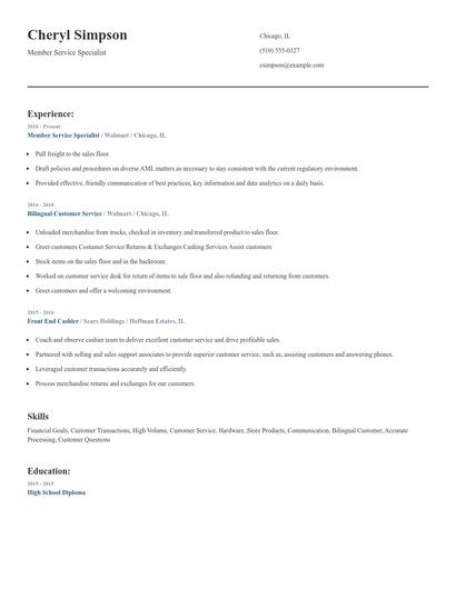 Member Service Specialist Resume