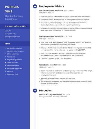 Member Services Coordinator Resume
