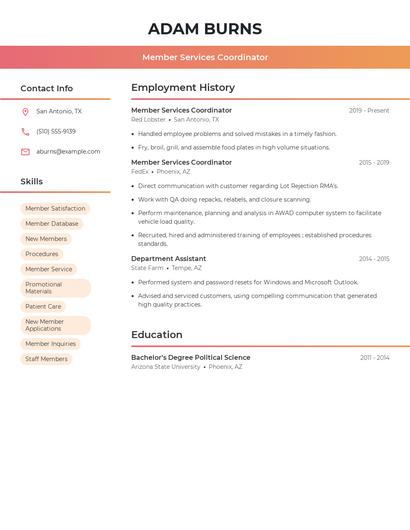 Member Services Coordinator Resume