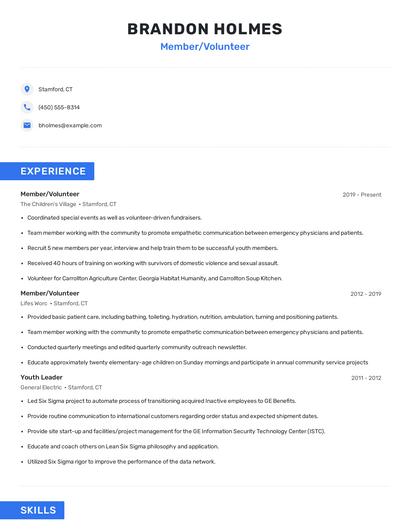 Member/Volunteer Resume