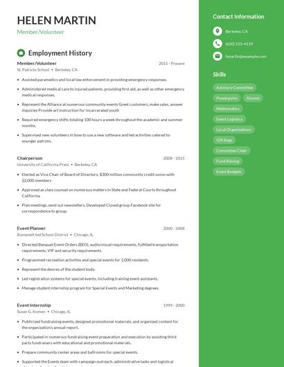Member/Volunteer Resume