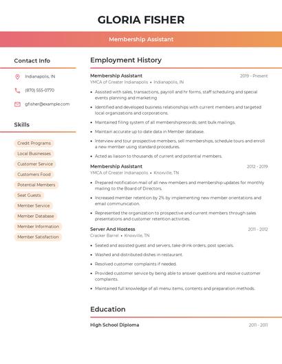 Membership Assistant Resume
