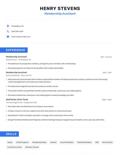 Membership Assistant Resume