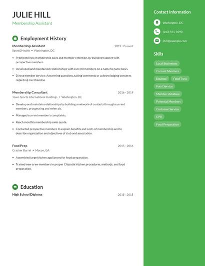 Membership Assistant Resume