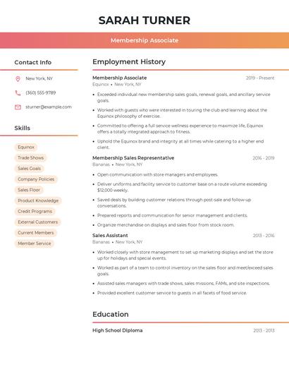 Membership Associate Resume