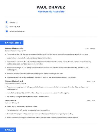 Membership Associate Resume
