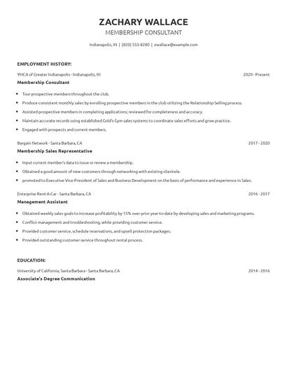 Membership Consultant Resume