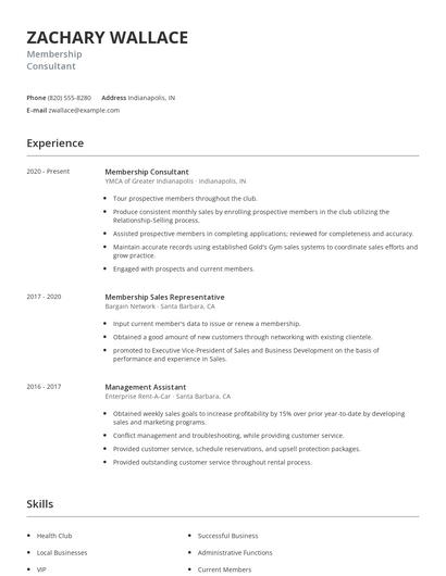 Membership Consultant Resume