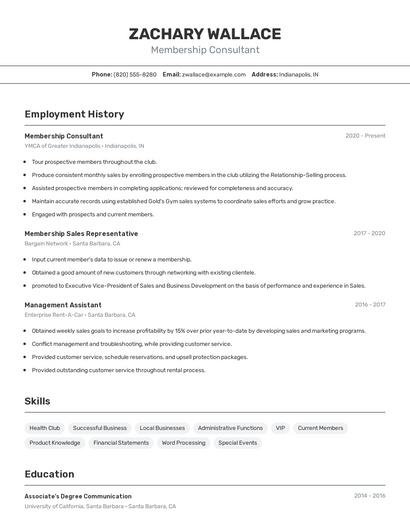 Membership Consultant Resume