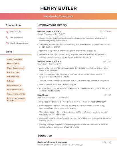 Membership Consultant Resume
