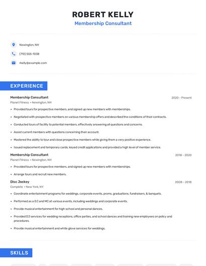 Membership Consultant Resume