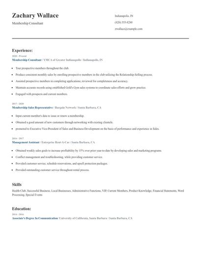Membership Consultant Resume