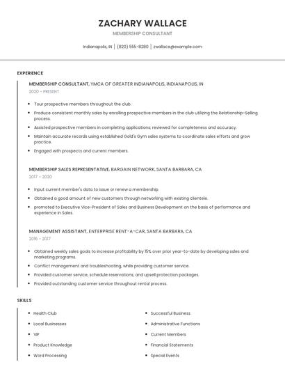 Membership Consultant Resume