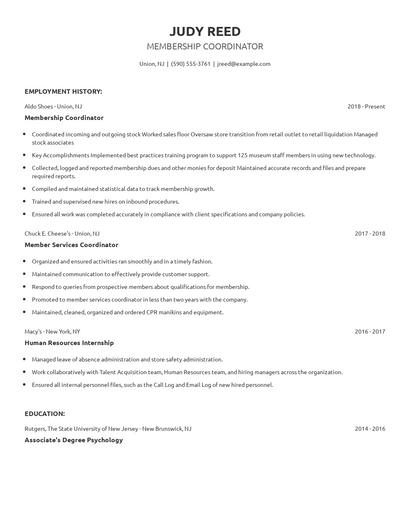 Membership Coordinator Resume