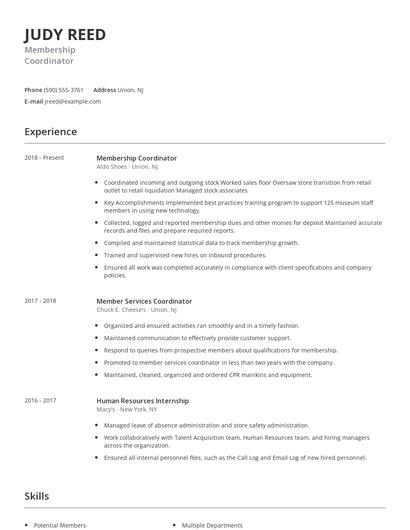 Membership Coordinator Resume