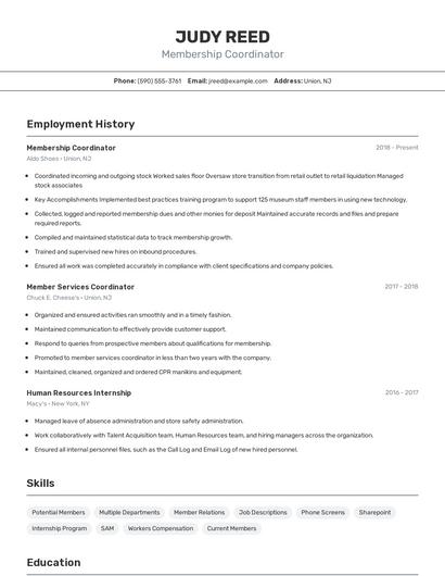 Membership Coordinator Resume