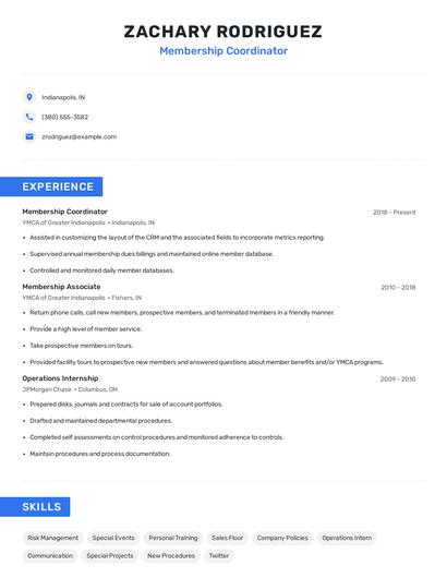 Membership Coordinator Resume