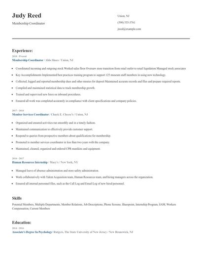 Membership Coordinator Resume