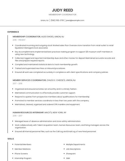 Membership Coordinator Resume