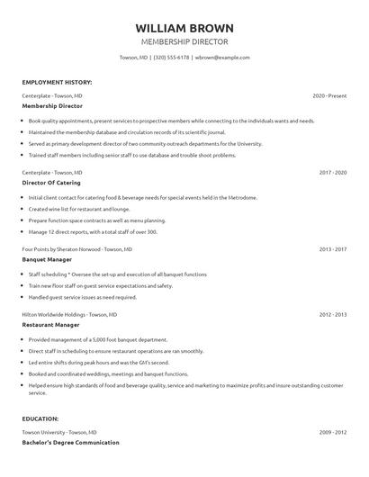 Membership Director Resume
