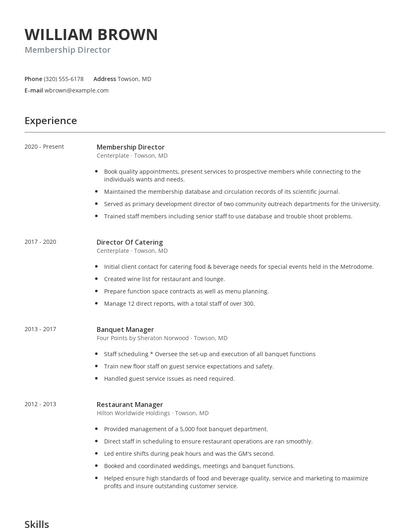 Membership Director Resume
