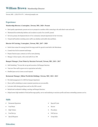 Membership Director Resume