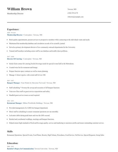 Membership Director Resume