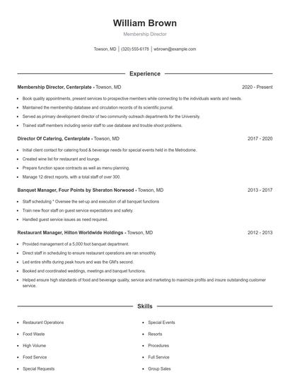 Membership Director Resume