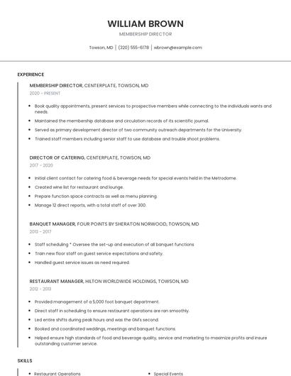 Membership Director Resume