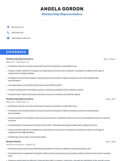 Membership Representative Resume