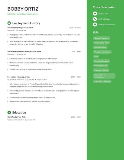 Membership Representative Resume