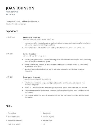 Membership Secretary Resume