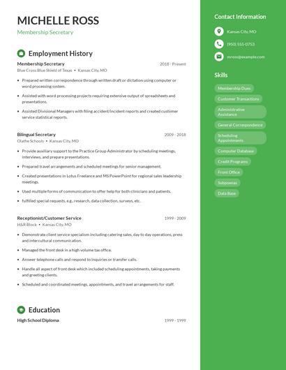 Membership Secretary Resume